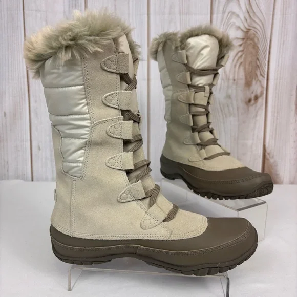 The North Face Nuptse Purna Waterproof Mid-Calf Faux Fur Boots Ivory Size 8.5 - Picture 2 of 16